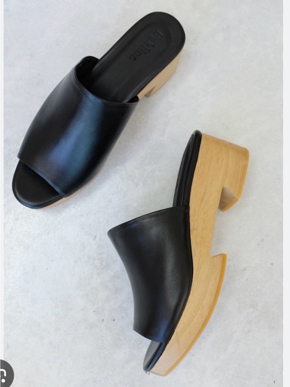 Beklina Tétouan Clog Black Leather Slide Mules with Wood Block Heel - Women